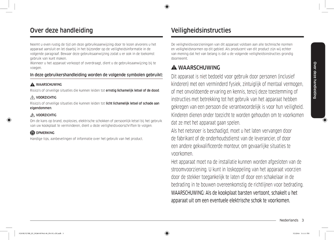 Samsung NZ63K5727BK/EF manual Over deze handleiding, Veiligheidsinstructies, Nederlands  